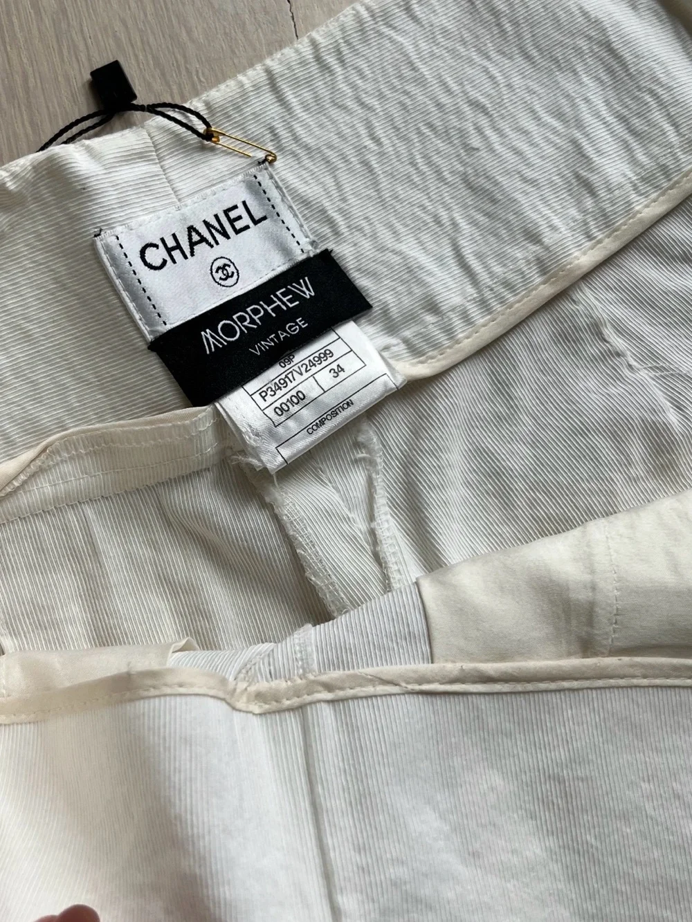 CHANEL Cream Wide-Leg High-Rise Chinos